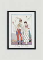 Plakat oprawiony w drewnianą brązową ramkę Vintage Italia: Wiejski Kogut Le Coq du Village George Barbier Art Deco 1921