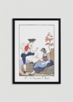 Plakat oprawiony w drewnianą brązową ramkę Vintage Italia: L'Oiseau Chéri Ukochany Ptak George Barbier Art Deco 1921