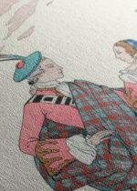 Art Deco George Barbier romantyczna scena pod zamkiem obraz na płótnie