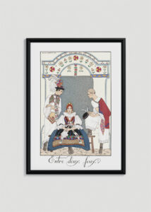 Plakat oprawiony w drewnianą brązową ramkę Vintage Italia: George Barbier Entre deux feux Art Deco 1922