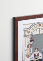 Aranżacja wnętrza, na ścianie wisi plakat w ramce: George Barbier Entre deux feux Art Deco 1922