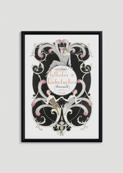 Plakat oprawiony w drewnianą brązową ramkę Vintage Italia: Art Deco Falbalas & Fanfreluches George Barbier 1923