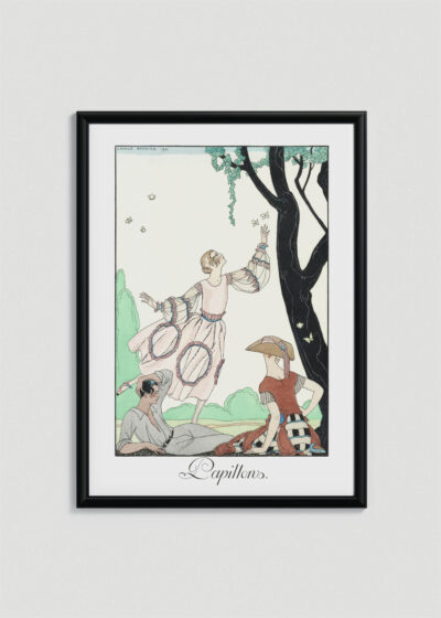 Plakat oprawiony w drewnianą brązową ramkę Vintage Italia: Papillons Motyle George Barbier 1921 art deco