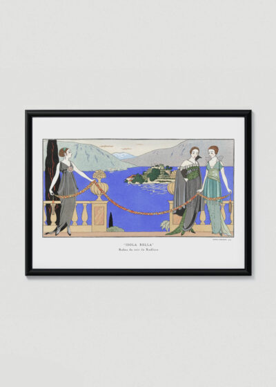 Plakat w drewnianej czarnej ramce: Isola Bella Piękna Wyspa Maggiore George Barbier 1914 Art Deco