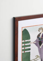 Aranżacja wnętrza, na ścianie wisi plakat w ramce: kwiat zimowit Les Colchiques George Barbier Art Deco 1913