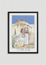 Plakat oprawiony w drewnianą brązową ramkę Vintage Italia: Fletnia Pana La Flûte de Pan George Barbier Art Deco Grecja Akropol