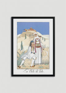 Plakat oprawiony w drewnianą brązową ramkę Vintage Italia: Fletnia Pana La Flûte de Pan George Barbier Art Deco Grecja Akropol