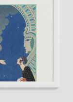 Zbliżenie na detale plakatu oprawionego w drewnianą białą ramkę od Plakatello®: Art Deco George Barbier Ostatnie dni Pompei