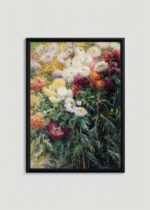 Plakat w drewnianej czarnej ramce: chryzantemy Gustave Caillebotte jesienne kwiaty
