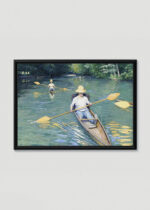 Plakat w drewnianej czarnej ramce: Wioślarze Gustave Caillebotte impresjonizm 1877
