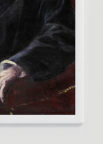 Zbliżenie na detale plakatu oprawionego w drewnianą białą ramkę od Plakatello®: Portret mężczyzny 1880 Gustave Caillebotte impresjonizm