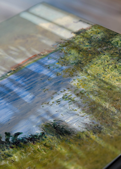 Zbliżenie na detale plakatu: Widok na Senę Argenteuil Gustave Caillebotte