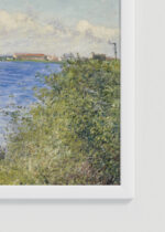Zbliżenie na detale plakatu oprawionego w drewnianą białą ramkę od Plakatello®: Widok na Senę Argenteuil Gustave Caillebotte