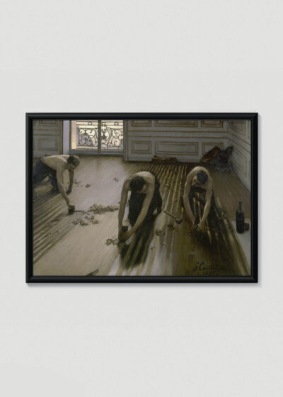 Plakat w drewnianej czarnej ramce: Cykliniarze podłóg Gustave Caillebotte 1875