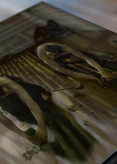 Zbliżenie na detale plakatu: Cykliniarze podłóg Gustave Caillebotte 1875