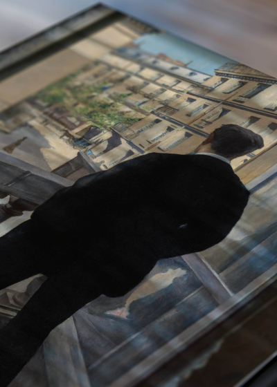 Zbliżenie na detale plakatu: Młody człowiek przy oknie Gustave Caillebotte 1876