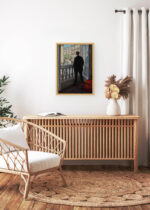 Aranżacja wnętrza, na ścianie wisi plakat w ramce: Młody człowiek przy oknie Gustave Caillebotte 1876