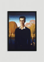 Plakat w drewnianej czarnej ramce: Grant Wood portret mężczyzny amerykański realizm
