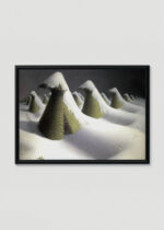 Plakat w drewnianej czarnej ramce: zimowy krajobraz kaktusy Grant Wood surrealizm