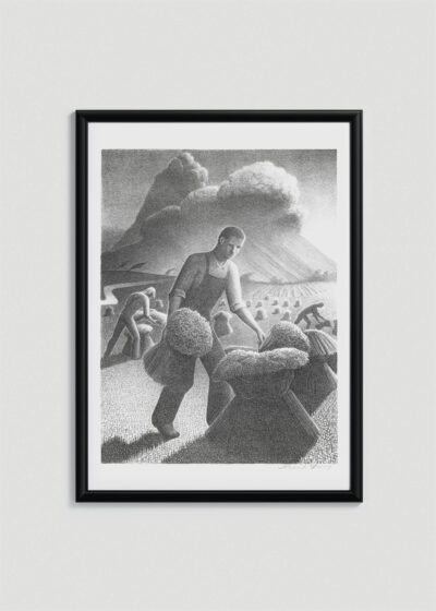 Plakat w drewnianej czarnej ramce: Młoda kukurydza Grant Wood amerykański regionalizm