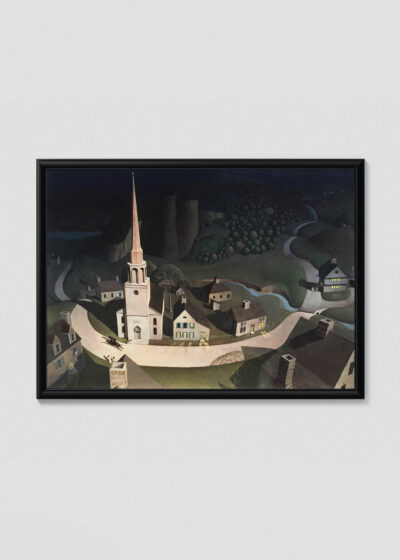 Plakat w drewnianej czarnej ramce: The Midnight Ride of Paul Revere Grant Wood