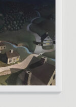 Zbliżenie na detale plakatu oprawionego w drewnianą białą ramkę od Plakatello®: The Midnight Ride of Paul Revere Grant Wood
