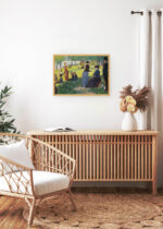 Aranżacja wnętrza, na ścianie wisi plakat w ramce: Georges Seurat pointylizm wiejski krajobraz vintage