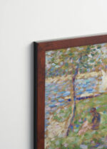 Plakat oprawiony w drewnianą brązową ramkę Vintage Italia: Seurat pointylizm pejzaż rzeka żagiel reprint