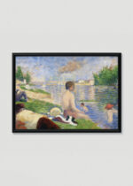 Plakat w drewnianej czarnej ramce: Seurat kąpielisko Seine pointylizm neoimpresjnizm