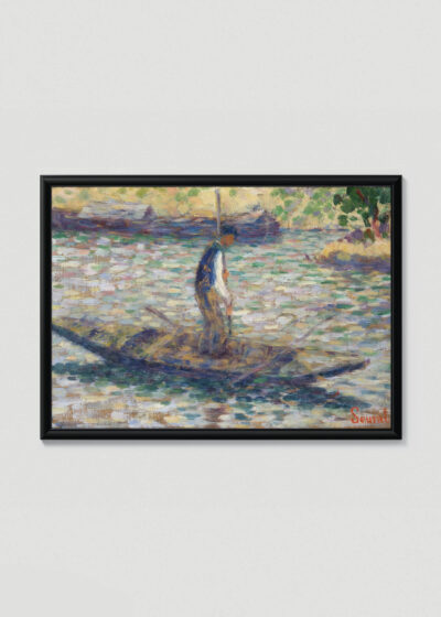 Plakat w drewnianej czarnej ramce: Seurat rybak pointylizm neoimprejonizm repro