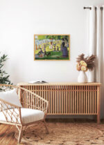 Aranżacja wnętrza, na ścianie wisi plakat w ramce: Niedzielne popołudnie na wyspie Grande Jatte Seurat