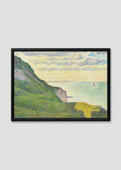 Plakat w drewnianej czarnej ramce: Georges Seurat pejzaż nadmorski neoimpresjonizm