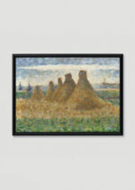 Plakat w drewnianej czarnej ramce: Stogi Siana Georges Seurat Postimpresjonizm Wiejski