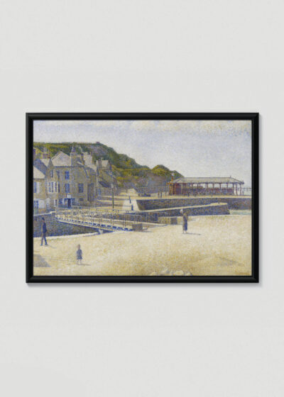Plakat w drewnianej czarnej ramce: Georges Seurat pointylizm nadmorski krajobraz port