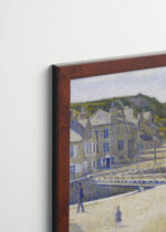 Plakat oprawiony w drewnianą brązową ramkę Vintage Italia: Georges Seurat pointylizm nadmorski krajobraz port