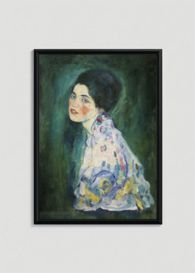 Plakat w drewnianej czarnej ramce: Gustav Klimt Portret kobiety 1916 secesja wiedeńska