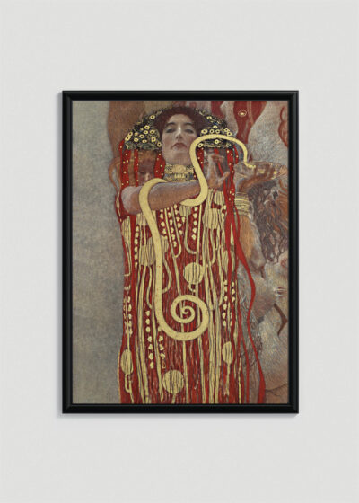 Plakat w drewnianej czarnej ramce: Hygieia Gustav Klimt reprodukcja Medycyna secesja