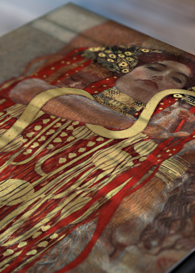 Zbliżenie na detale plakatu: Hygieia Gustav Klimt reprodukcja Medycyna secesja