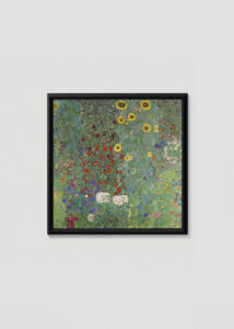 Plakat w drewnianej czarnej ramce: Ogród wiejski ze słonecznikami Gustav Klimt
