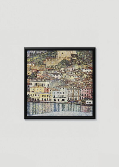 Plakat w drewnianej czarnej ramce: Malcesine nad jeziorem Garda Gustav Klimt 1913