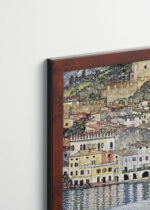 Plakat oprawiony w drewnianą brązową ramkę Vintage Italia: Malcesine nad jeziorem Garda Gustav Klimt 1913