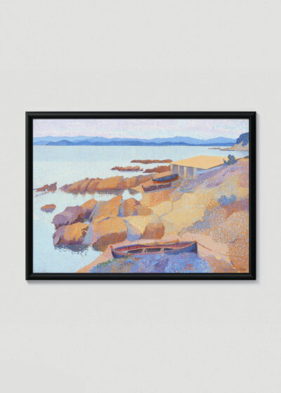 Plakat w drewnianej czarnej ramce: Henri-Edmond Cross pointylizm Śródziemnomorze