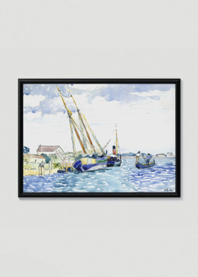 Plakat w drewnianej czarnej ramce: Henri-Edmonda Cross łodzie żagle impresjonizm morze