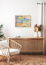 Aranżacja wnętrza, na ścianie wisi plakat w ramce: Henri-Edmond Cross pointylizm morze neoimpresjonsizm