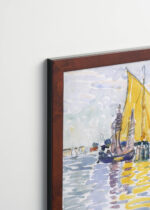 Plakat oprawiony w drewnianą brązową ramkę Vintage Italia: Henri-Edmond Cross port śródziemnomorski pointylizm