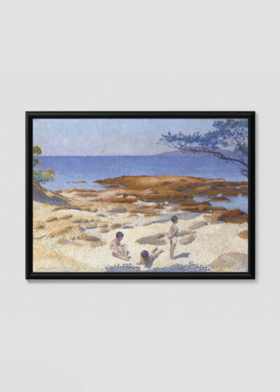 Plakat w drewnianej czarnej ramce: Henri-Edmond Cross pointylizm śródziemnomorski