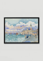 Plakat w drewnianej czarnej ramce: Wenecka Laguna Henri-Edmond Cross pointylizm