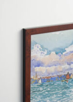 Plakat oprawiony w drewnianą brązową ramkę Vintage Italia: Wenecka Laguna Henri-Edmond Cross pointylizm