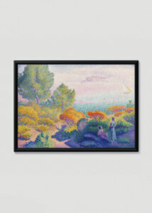 Plakat w drewnianej czarnej ramce: Henri-Edmond Cross neoimpresjoniznm krajobraz morski