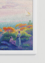 Zbliżenie na detale plakatu oprawionego w drewnianą białą ramkę od Plakatello®: Henri-Edmond Cross neoimpresjoniznm krajobraz morski